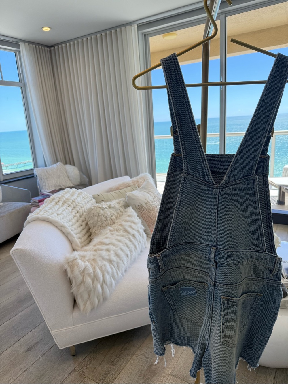 GANNI Light Blue Denim Short Overalls - Women Jeans - Picture 5 of 9